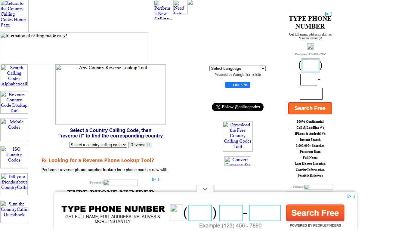 Area Code Reverse Lookup Tool by Country Calling Codes